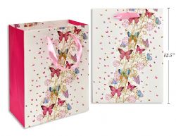 SAC CADEAU MOYEN - PAPILLON PAILLETÉ FINITION MAT AVEC POIGNÉE EN SATIN